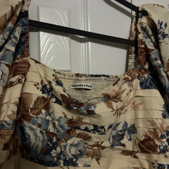 Abercrombie & Fitch Cream Midi Dress with Blue and Brown Floral Print - Picture 3 of 3